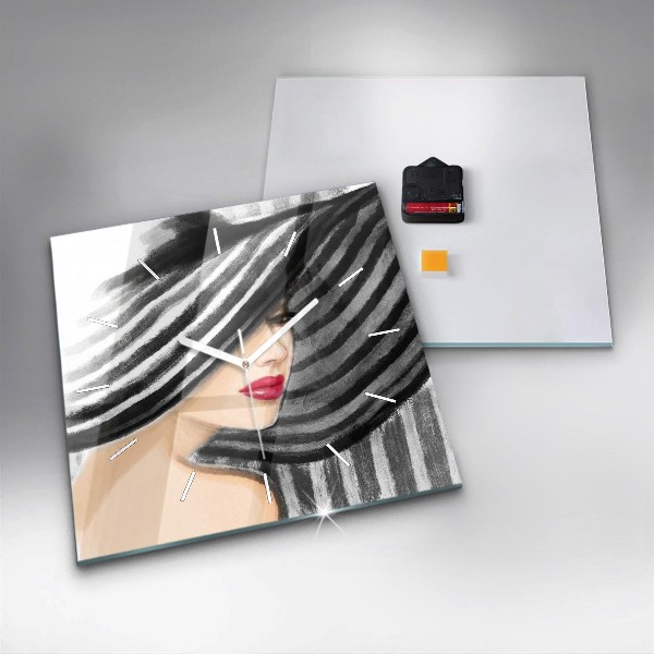 Horloge carrée en verre Femme en noir et blanc