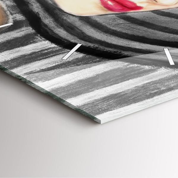 Horloge carrée en verre Femme en noir et blanc