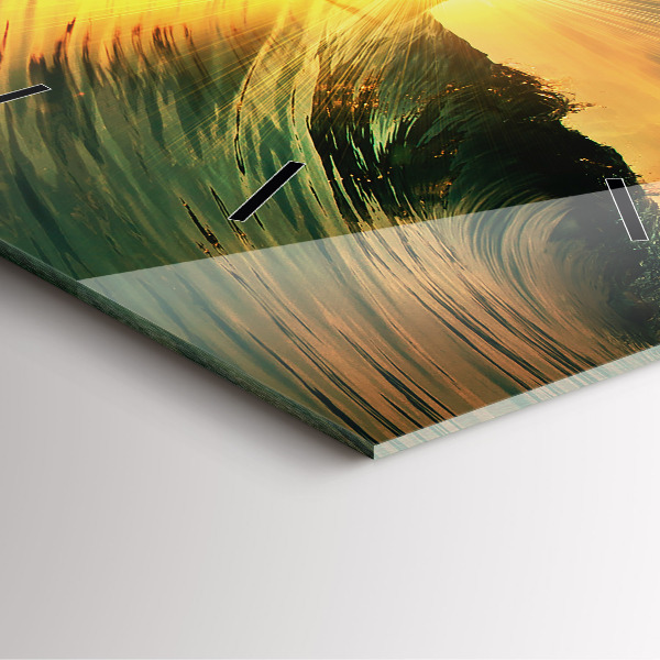 Horloge carrée en verre Perspective du coucher de soleil sur les vagues