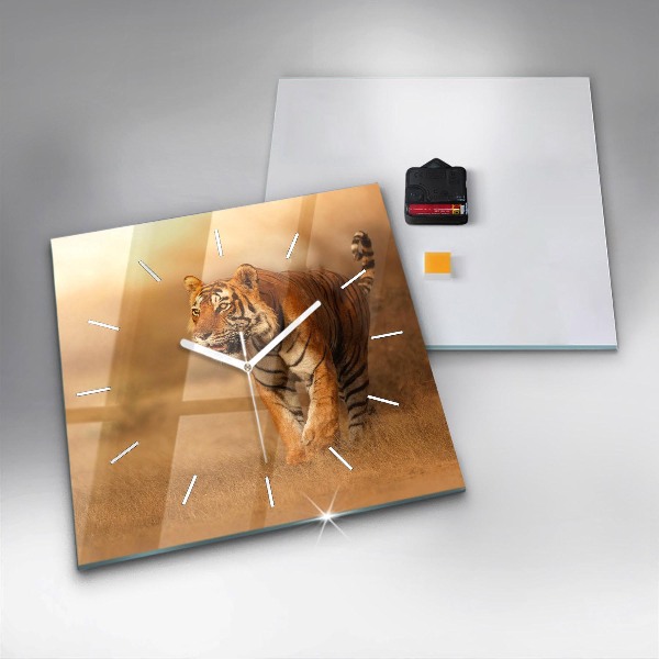 Horloge carrée en verre Chasse au tigre
