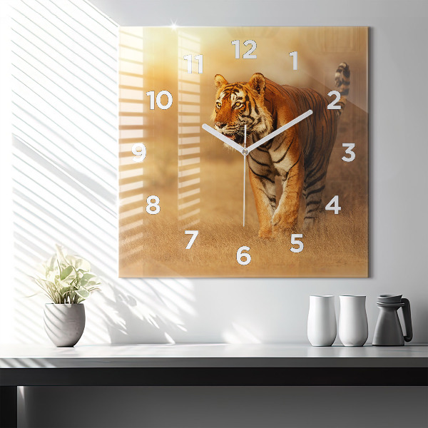 Horloge carrée en verre Chasse au tigre