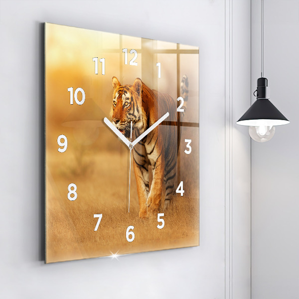 Horloge carrée en verre Chasse au tigre