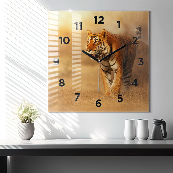 Horloge carrée en verre Chasse au tigre