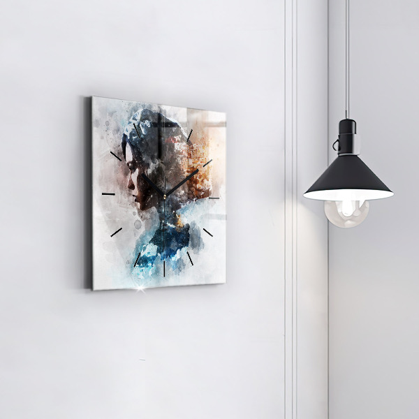 Horloge carrée en verre Visages abstraits
