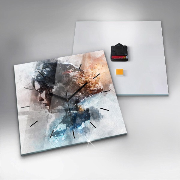 Horloge carrée en verre Visages abstraits