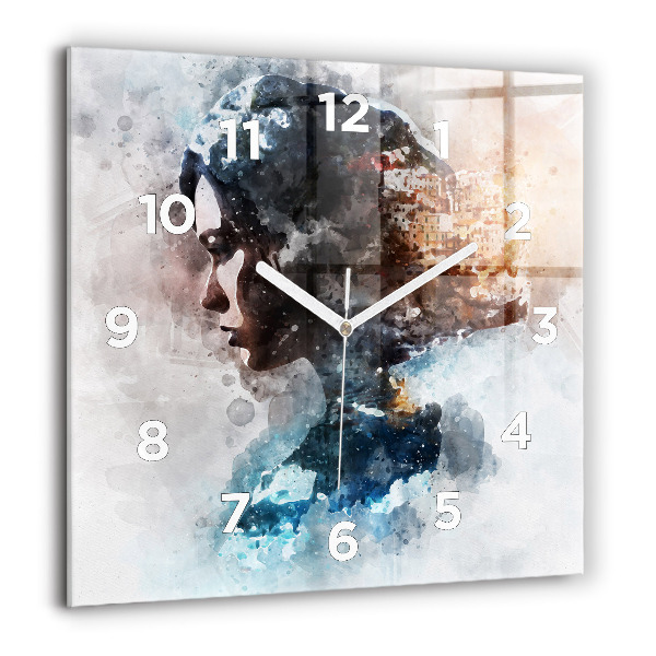 Horloge carrée en verre Visages abstraits