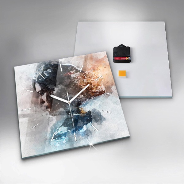 Horloge carrée en verre Visages abstraits