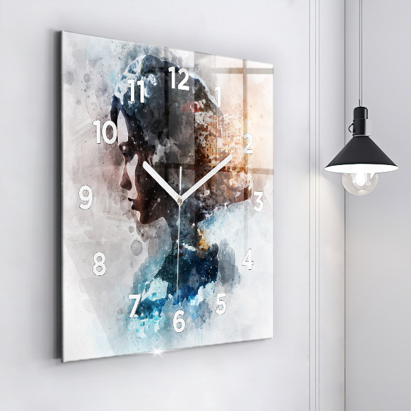 Horloge carrée en verre Visages abstraits