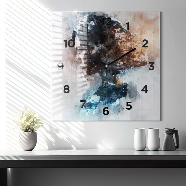 Horloge carrée en verre Visages abstraits