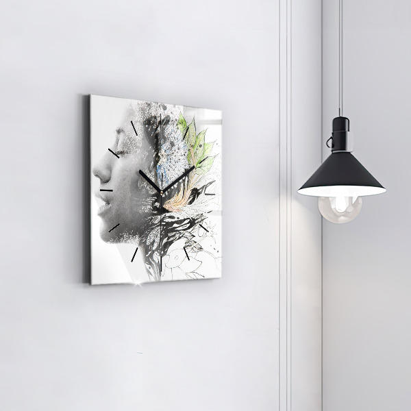 Horloge carrée en verre Visage de femme abstrait
