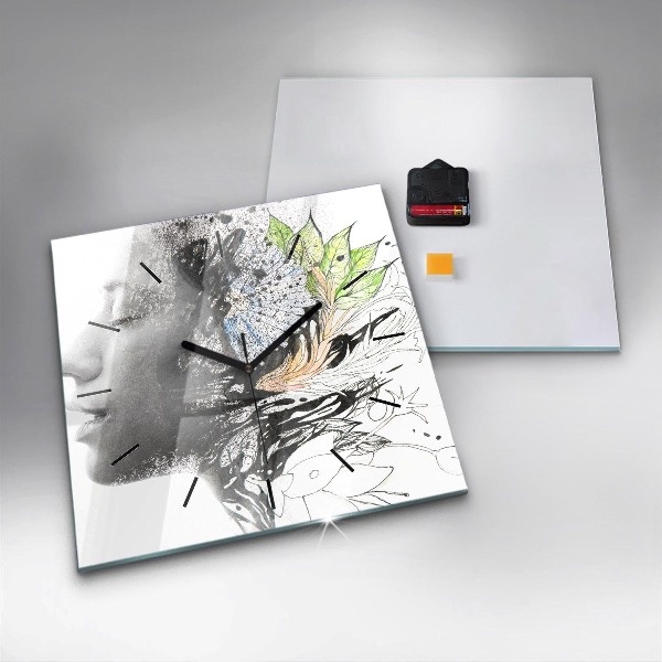 Horloge carrée en verre Visage de femme abstrait