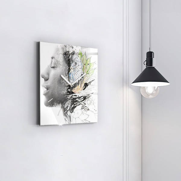 Horloge carrée en verre Visage de femme abstrait