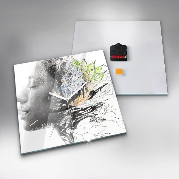 Horloge carrée en verre Visage de femme abstrait