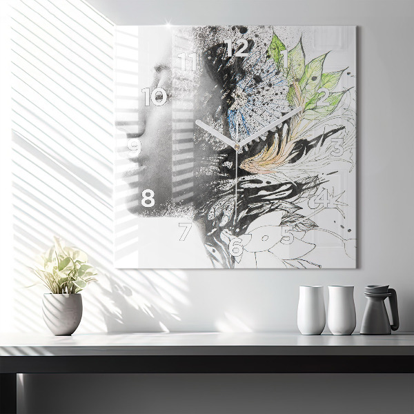 Horloge carrée en verre Visage de femme abstrait