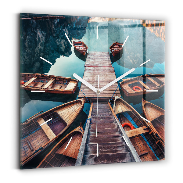Horloge carrée en verre Jetée et lac