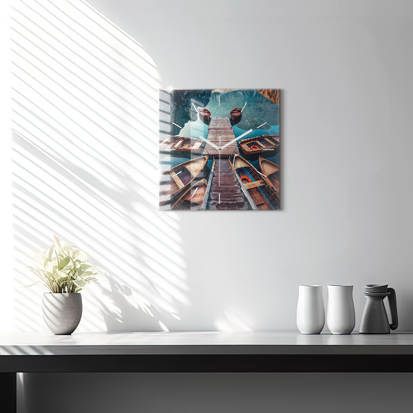 Horloge carrée en verre Jetée et lac