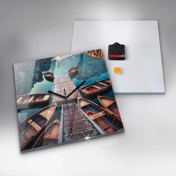 Horloge carrée en verre Jetée et lac