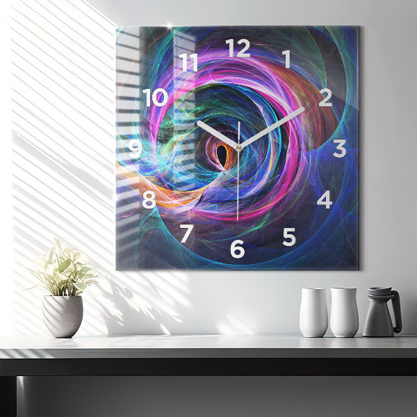 Horloge carrée en verre Fractale colorée