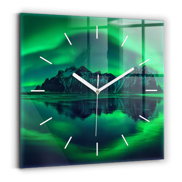 Horloge carrée en verre Aurores boréales