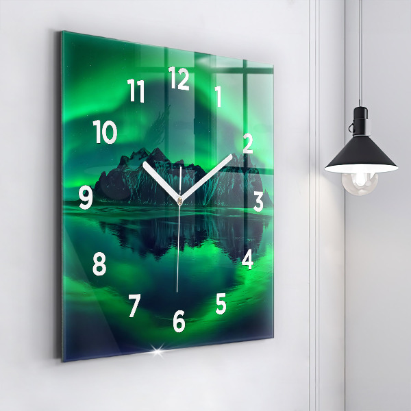 Horloge carrée en verre Aurores boréales