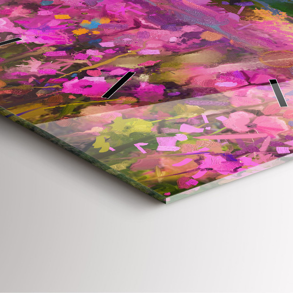 Pendule carrée en verre Prairie au coucher du soleil