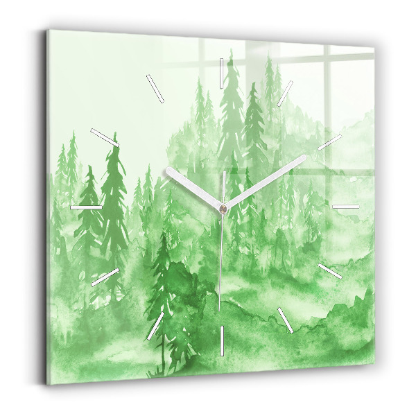 Pendule carrée en verre Peinture de forêt verte
