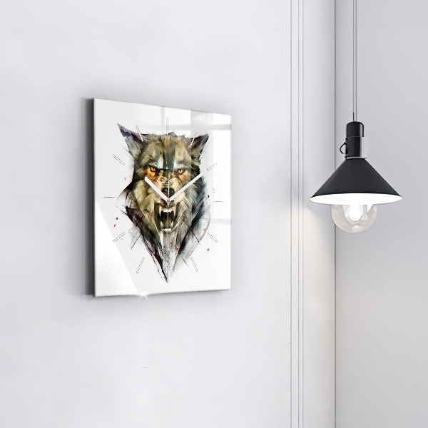 Pendule carrée en verre 'Portrait dessiné d''un loup'