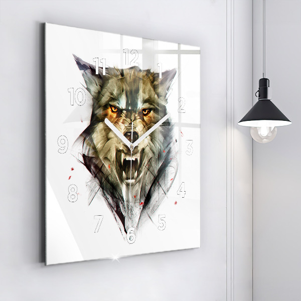 Pendule carrée en verre 'Portrait dessiné d''un loup'