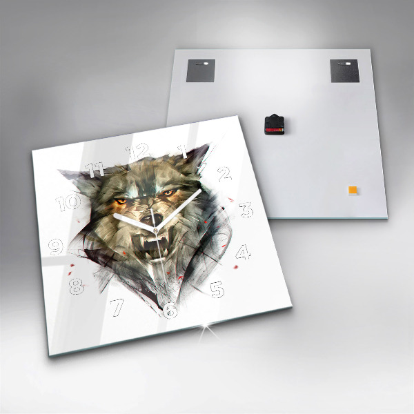 Pendule carrée en verre 'Portrait dessiné d''un loup'
