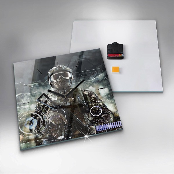 Pendule carrée en verre Soldat avec une arme à feu