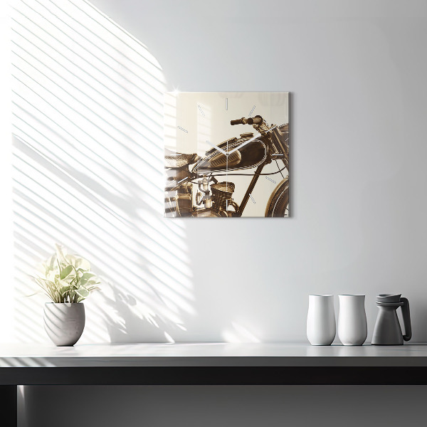 Pendule carrée en verre Moto vintage sépia