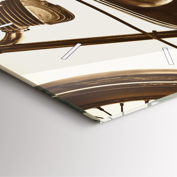 Pendule carrée en verre Moto vintage sépia