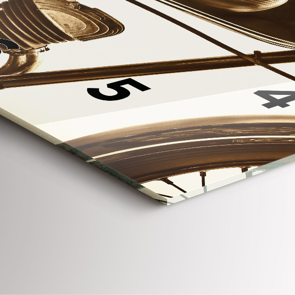 Pendule carrée en verre Moto vintage sépia