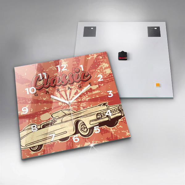 Pendule carrée en verre Voiture rétro vintage