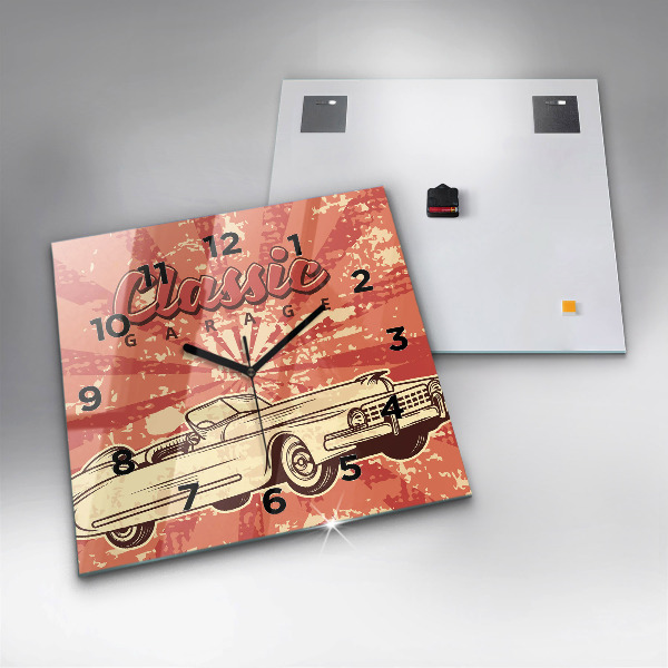 Pendule carrée en verre Voiture rétro vintage