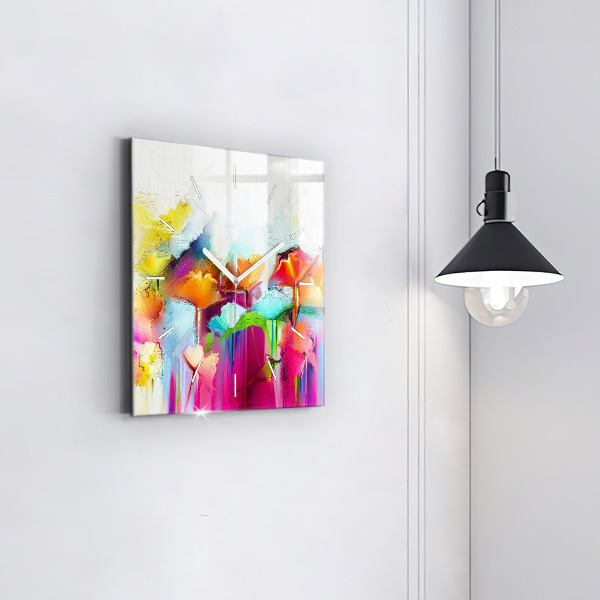 Pendule carrée en verre Fleurs abstraites