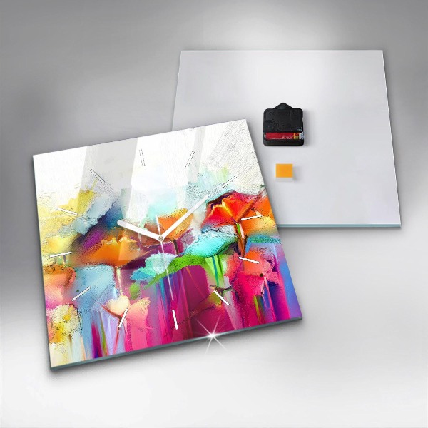 Pendule carrée en verre Fleurs abstraites