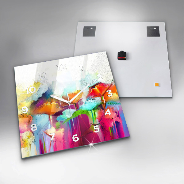 Pendule carrée en verre Fleurs abstraites