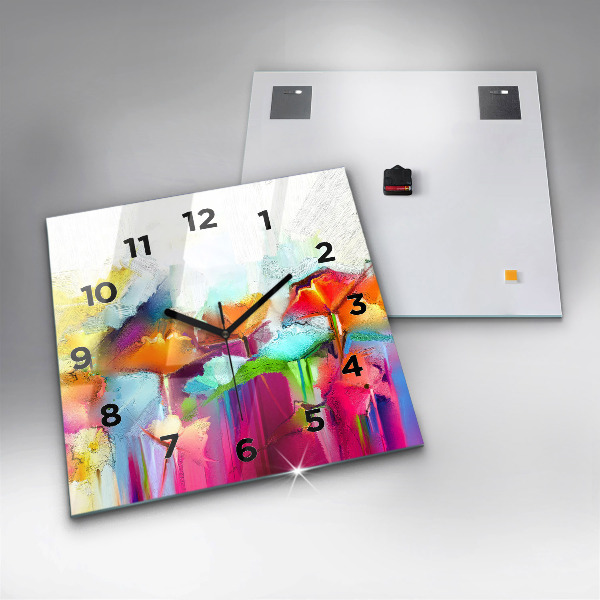 Pendule carrée en verre Fleurs abstraites