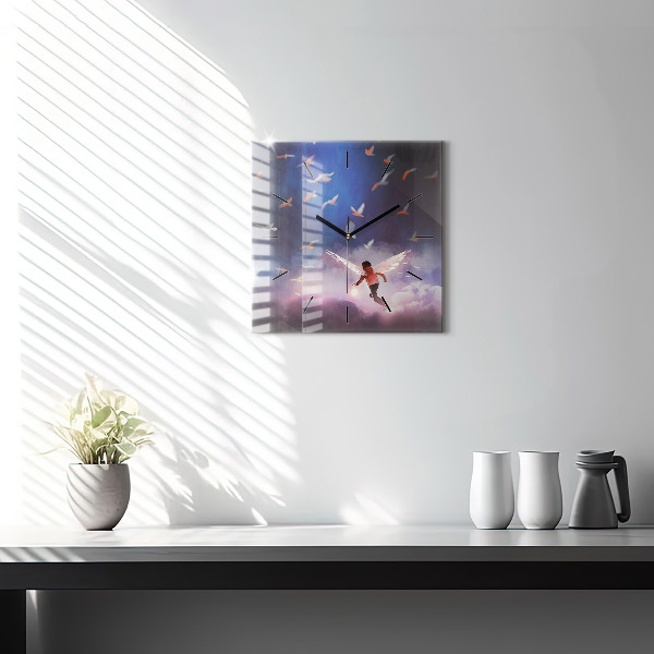 Pendule carrée en verre Garçon avec des ailes