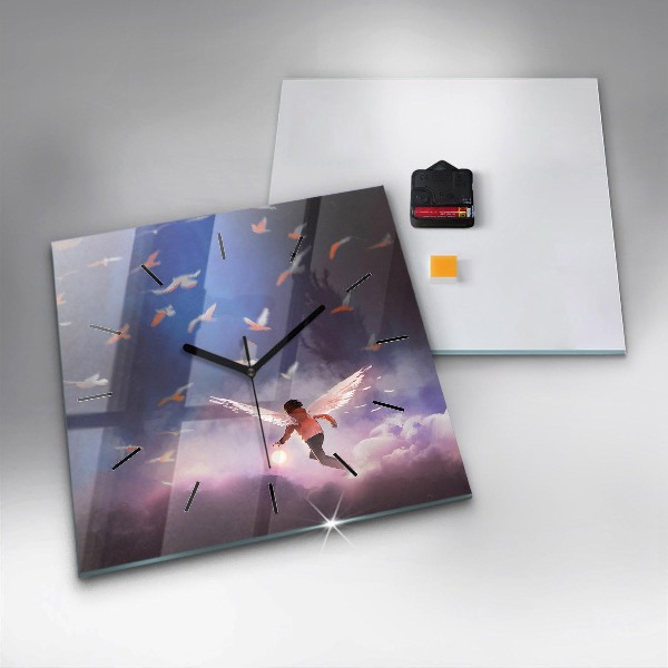 Pendule carrée en verre Garçon avec des ailes