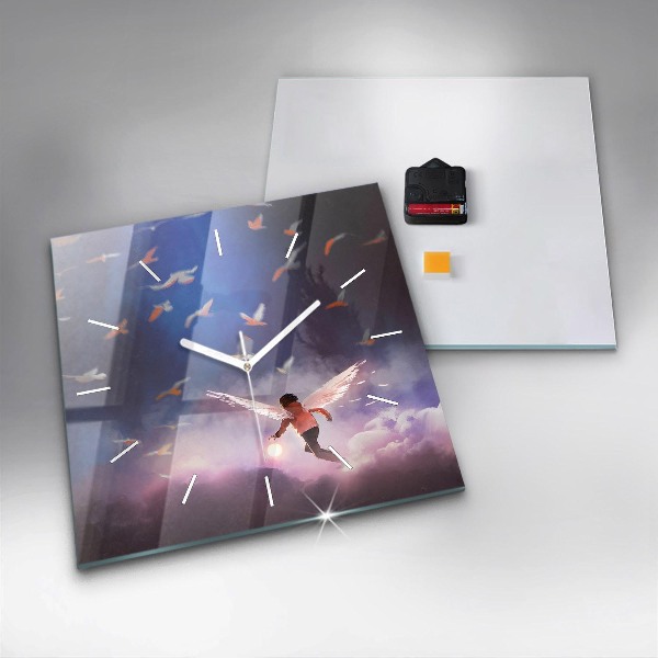Pendule carrée en verre Garçon avec des ailes