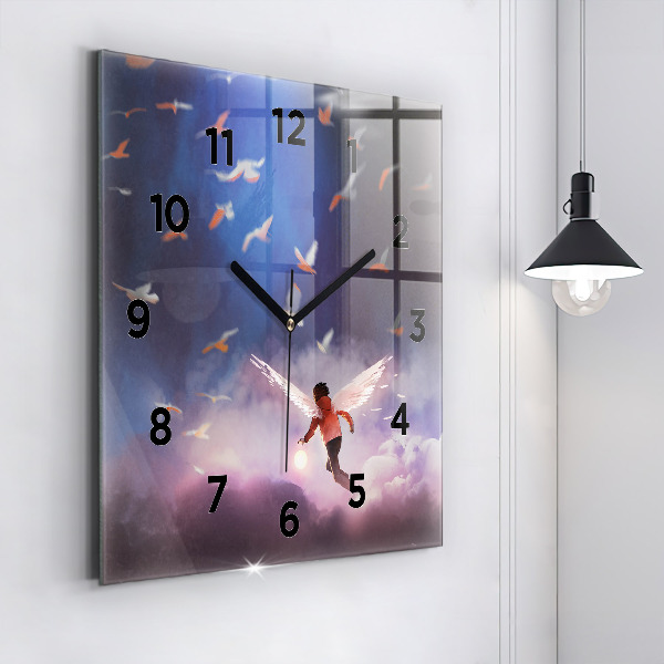 Pendule carrée en verre Garçon avec des ailes