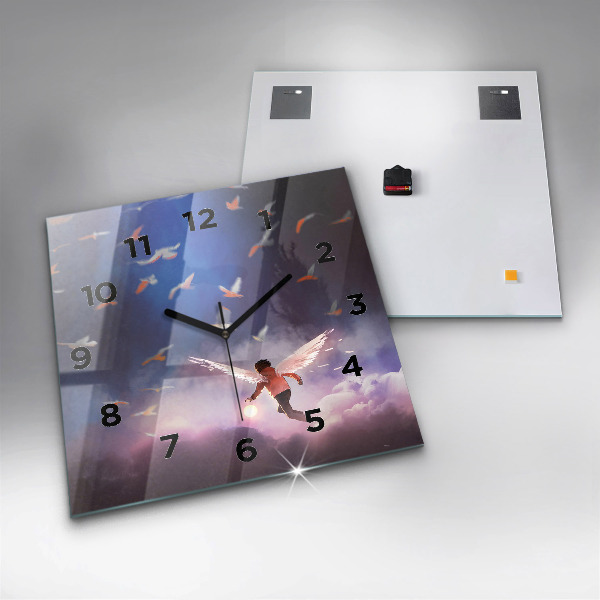 Pendule carrée en verre Garçon avec des ailes