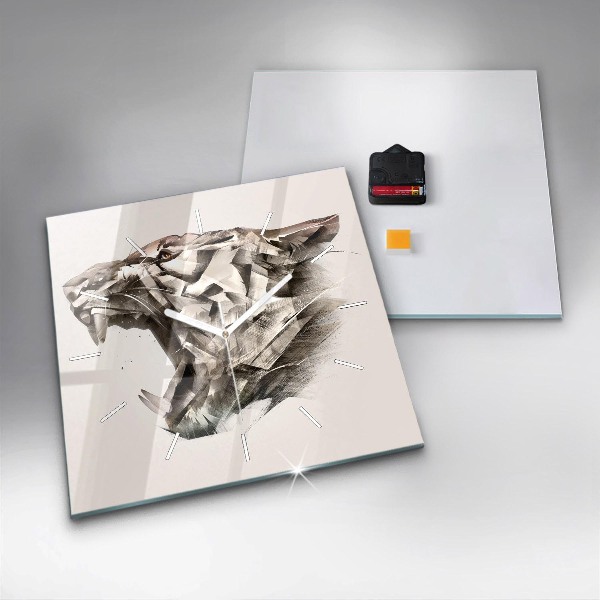 Pendule carrée en verre 'portrait peint d''un tigre'