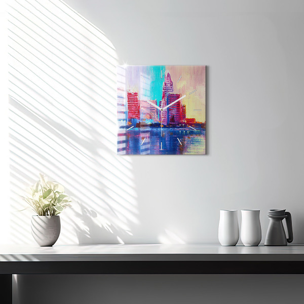 Pendule carrée en verre Abstraction de gratte-ciel