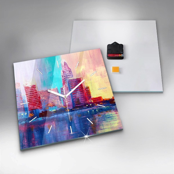 Pendule carrée en verre Abstraction de gratte-ciel