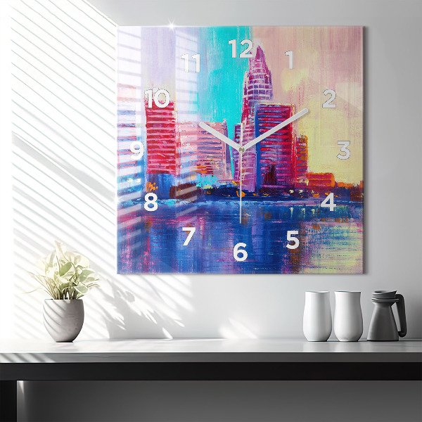 Pendule carrée en verre Abstraction de gratte-ciel