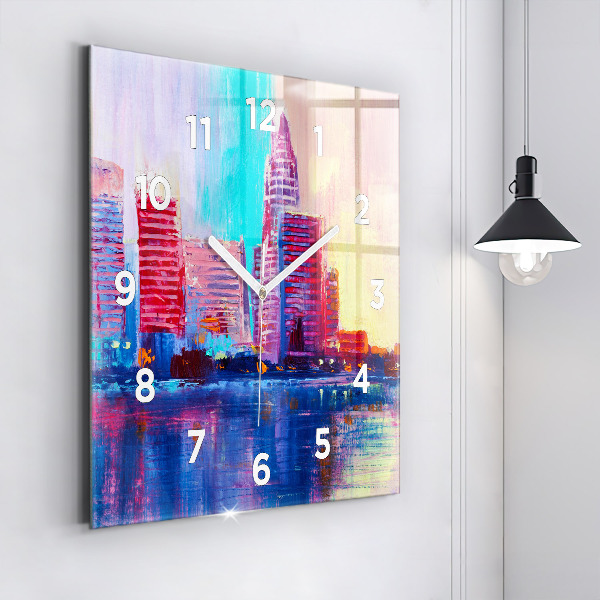 Pendule carrée en verre Abstraction de gratte-ciel