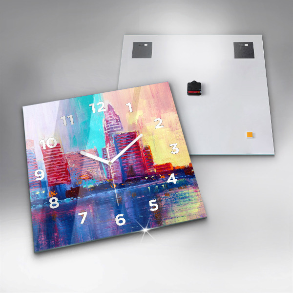 Pendule carrée en verre Abstraction de gratte-ciel
